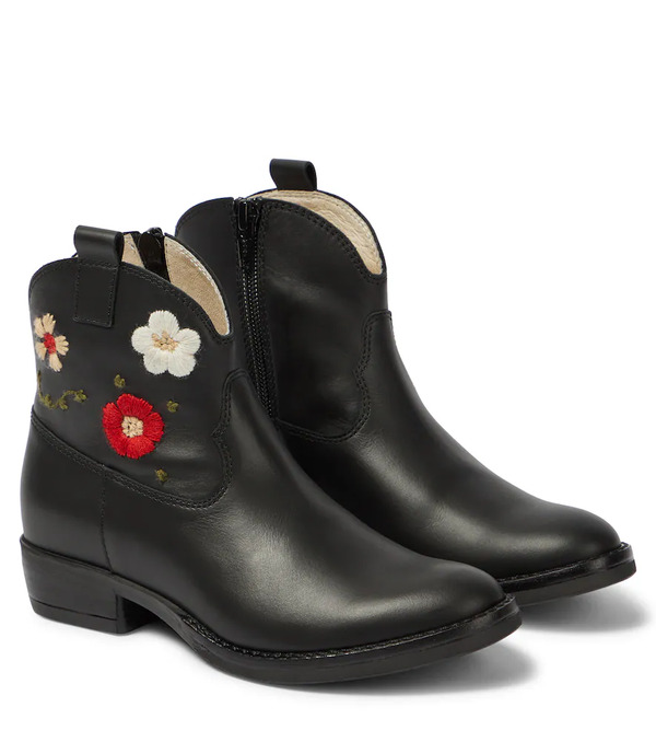 Il Gufo Il Gufo Embroidered Leather Ankle Boots 
