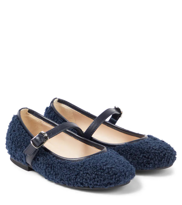  Il Gufo Il Gufo Leather-trimmed Faux Shearling Ballet Flats 