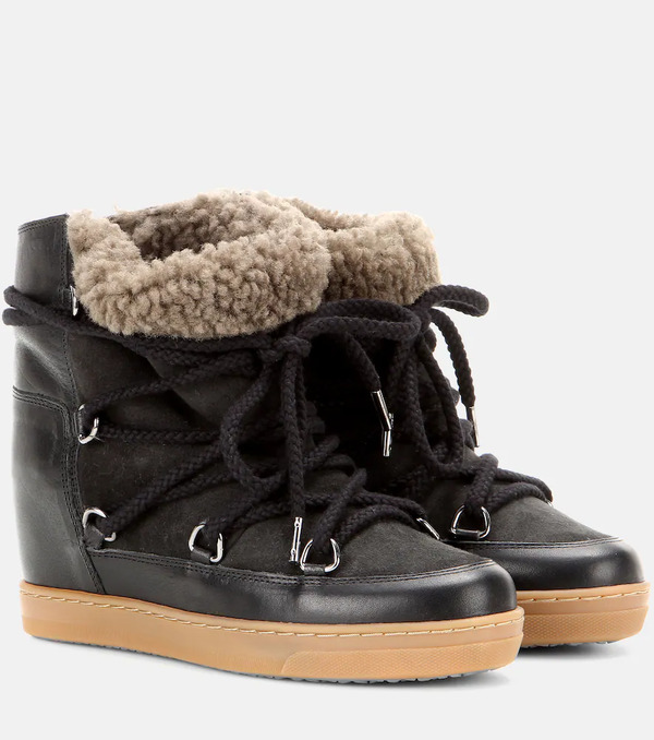  Isabel Marant Isabel Marant Nowles Shearling-trimmed Leather Ankle Boots 