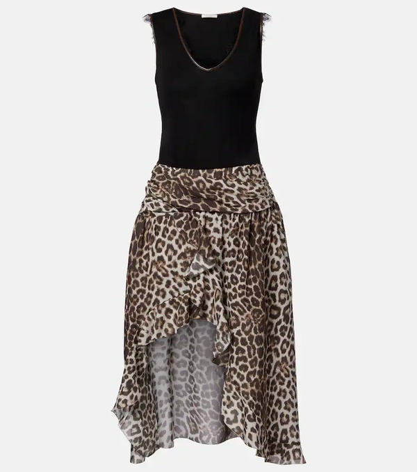  Jacques Wei Jacques Wei Lace-trimmed Leopard-print Asymmetric Midi Dress 