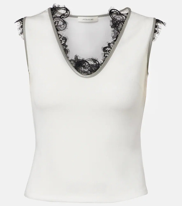  Jacques Wei Jacques Wei Layered Lace-trimmed Jersey Top 