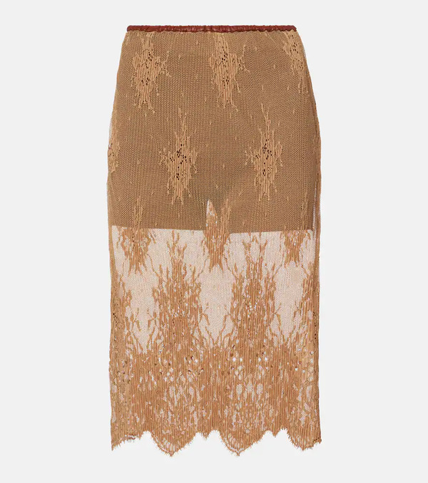  Jacques Wei Jacques Wei Layered Leather-trimmed Lace Midi Skirt 
