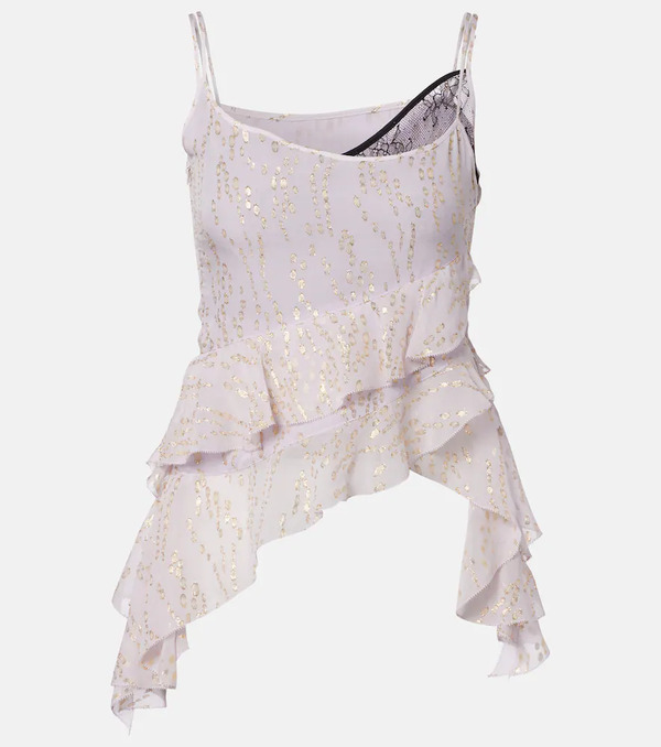  Jacques Wei Jacques Wei Printed Ruffled Asymmetric Silk-blend Top 