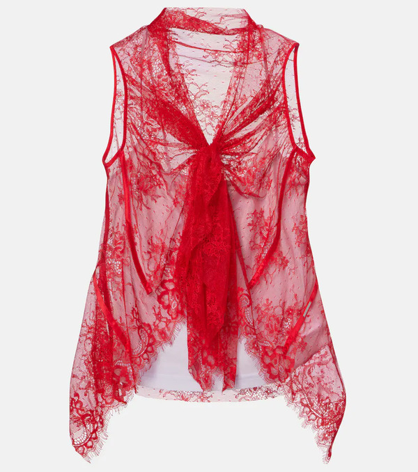  Jacques Wei Jacques Wei Tie-neck Silk-trimmed Lace Top 