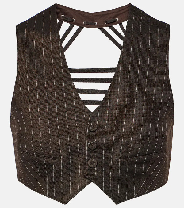  Jean Paul Gaultier Jean Paul Gaultier Pinstripe Cropped Wool-blend Vest 