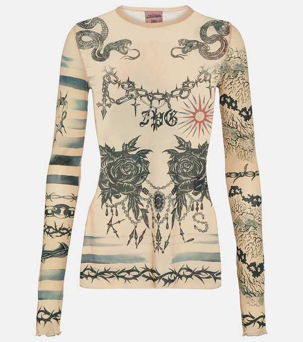  Jean Paul Gaultier Jean Paul Gaultier X Knwls Printed Mesh Top 