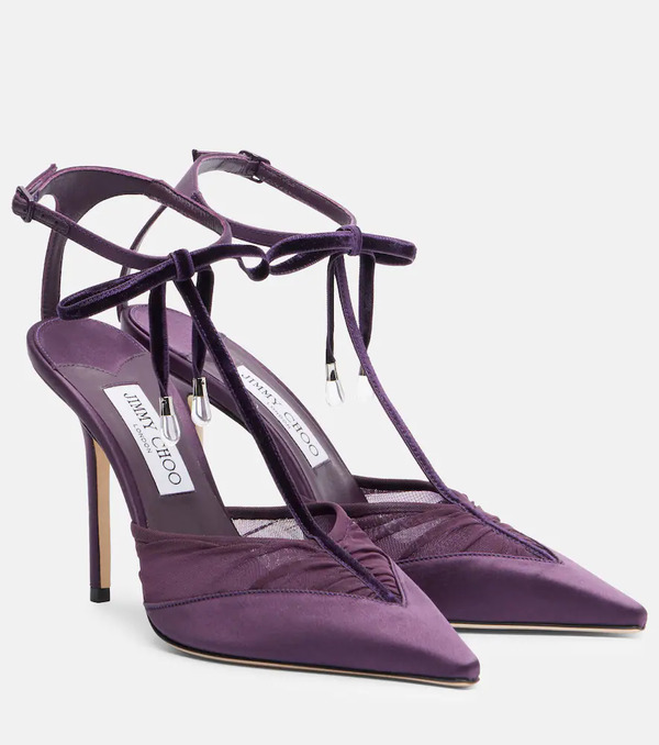  Jimmy Choo Jimmy Choo Afia 100 Velvet-trimmed Satin Pumps 