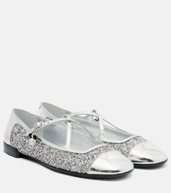  Jimmy Choo Jimmy Choo Eleri Glitter Leather Ballet Flats 