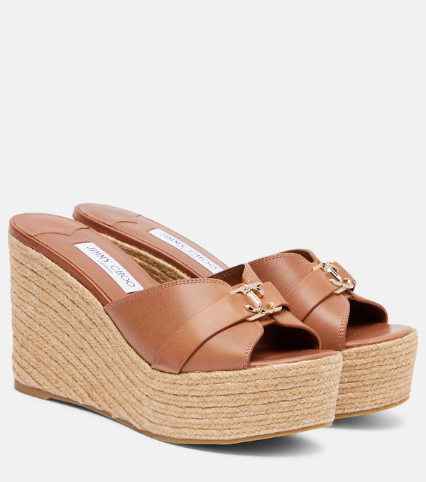  Jimmy Choo Jimmy Choo Leda 100 Leather Platform Wedge Sandals 