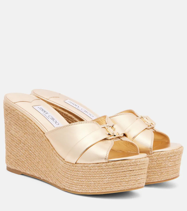  Jimmy Choo Jimmy Choo Leda 100 Leather Platform Wedge Sandals 