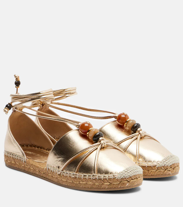  Jimmy Choo Jimmy Choo Lemi Embellished Metallic Leather Espadrilles 