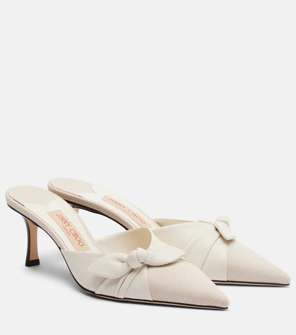  Jimmy Choo Jimmy Choo Livi Bow-detail Leather-trimmed Canvas Mules 