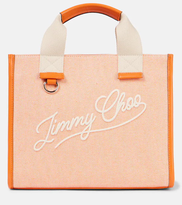  Jimmy Choo Jimmy Choo Logo Leather-trimmed Canvas Tote Bag 