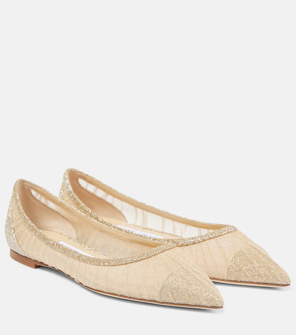  Jimmy Choo Jimmy Choo Love Glitter Tulle Ballet Flats 