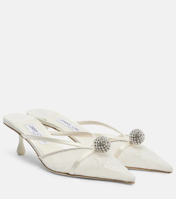  Jimmy Choo Jimmy Choo Sana Embellished Leather-trimmed Lace Mules 
