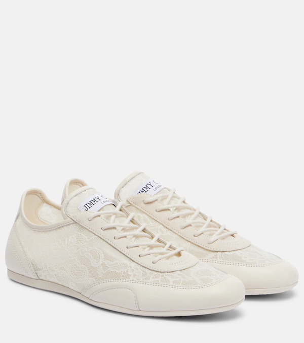  Jimmy Choo Jimmy Choo Sunny Leather-trimmed Lace Sneakers 
