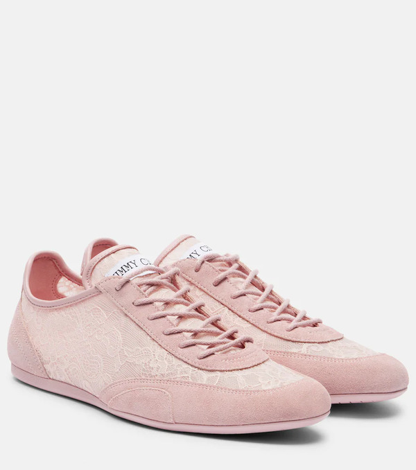  Jimmy Choo Jimmy Choo Sunny Suede-trimmed Lace Sneakers 