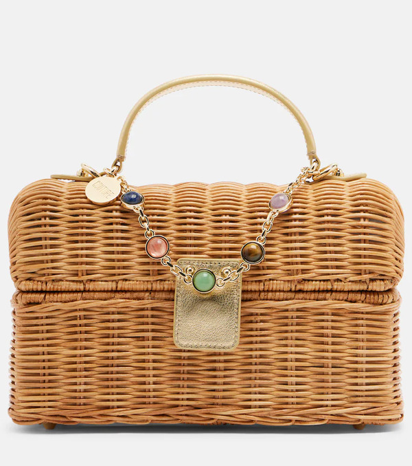  Judith Leiber Couture Judith Leiber Couture Isla Embellished Wicker Top-handle Bag 