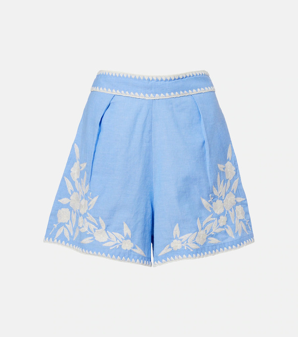  Juliet Dunn Juliet Dunn Embroidered Cotton Chambray Shorts 