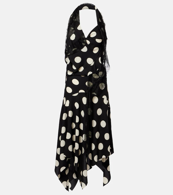  Junya Watanabe Junya Watanabe Lace-trimmed Polka-dot Midi Dress 