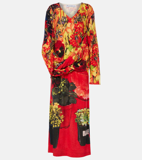  Jw Anderson Jw Anderson Asymmetric Draped Wool-blend Maxi Dress 