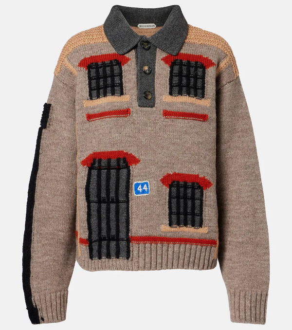  Jw Anderson Jw Anderson Wool Intarsia Jacquard Polo Sweater 