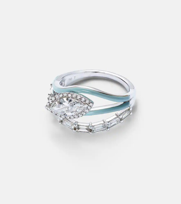  Kamyen Kamyen Oasis 18kt White Gold Ring With Diamonds And Enamel 