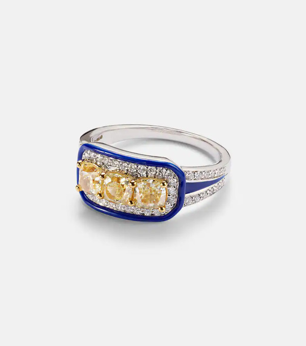  Kamyen Kamyen Trio Cushion 18kt White Gold Pinky Ring With Diamonds 