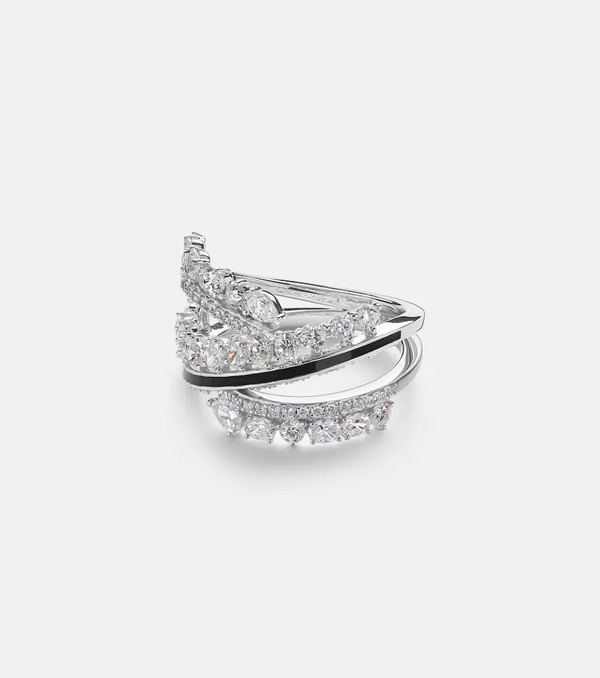  Kamyen Kamyen Twist 18kt White Gold And Enamel Ring With Diamonds 