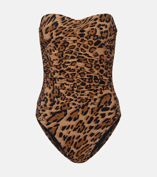  Karla Colletto Karla Colletto Leopard-print Ruched Strapless Swimsuit 