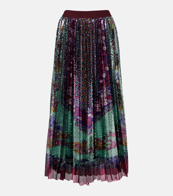  La Doublej La Doublej Accordian Pleated Sequined Midi Skirt 