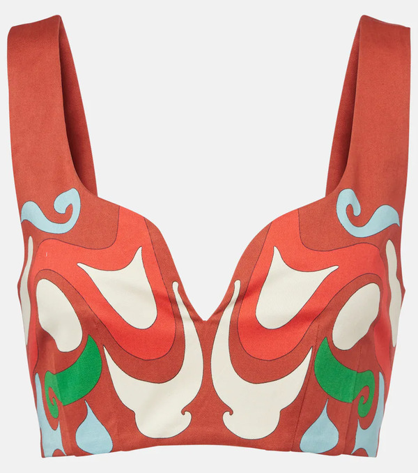  La Doublej La Doublej Baia Printed Cotton-blend Crop Top 