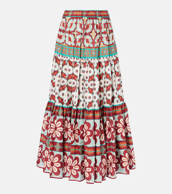  La Doublej La Doublej Big Printed Tiered Cotton Maxi Skirt 