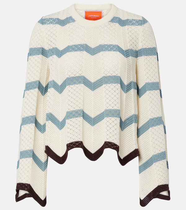  La Doublej La Doublej Chevron Crochet Cropped Cotton Sweater 
