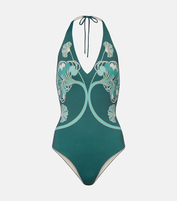  La Doublej La Doublej Printed Halterneck Swimsuit 
