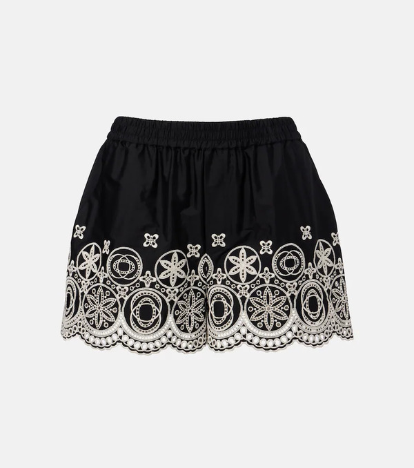  La Doublej La Doublej Pull-up Embroidered Cotton Shorts 