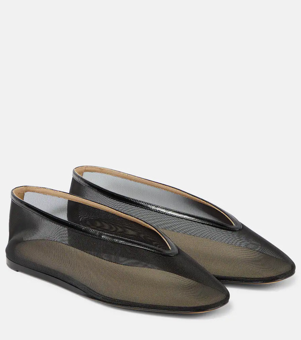  Le Monde Beryl Le Monde Bã©ryl Luna Leather-trimmed Mesh Ballet Flats 