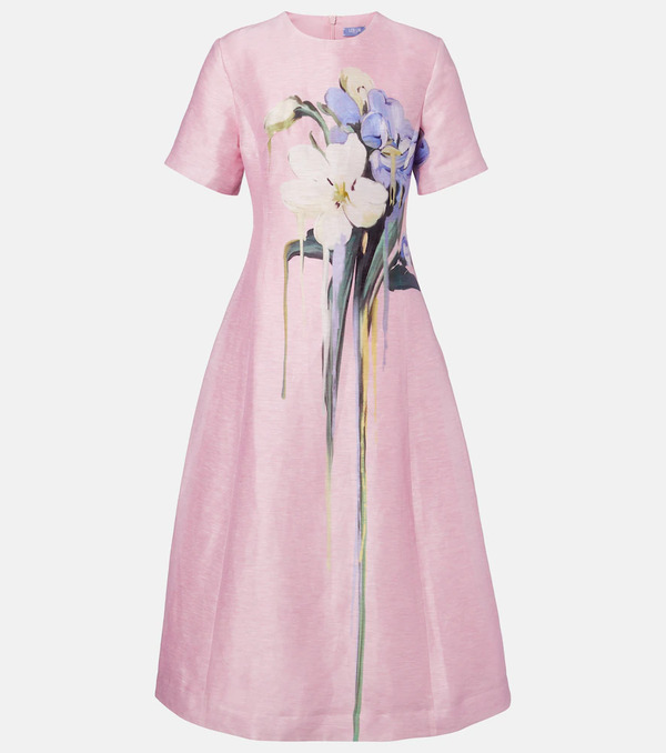  Leo Lin Leo Lin Caroline Floral Linen-blend Midi Dress 