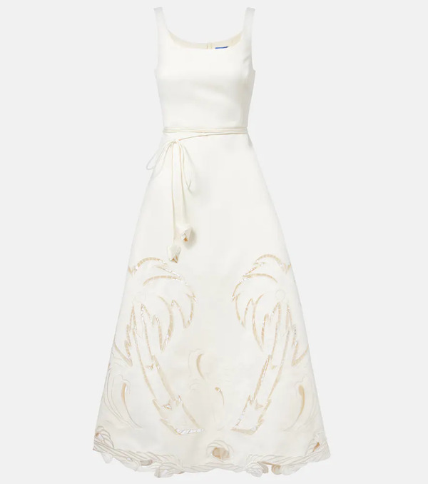  Leo Lin Leo Lin Palm Laser-cut Embroidered Midi Dress 