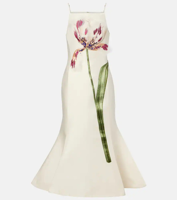  Leo Lin Leo Lin Regina Floral Wool And Silk Midi Dress 
