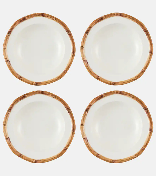  Les-ottomans Les-ottomans Bamboo Set Of 4 Ceramic Soup Plates 