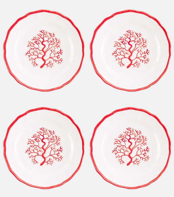  Les-ottomans Les-ottomans Coral Set Of 4 Painted Ceramic Side Plates 