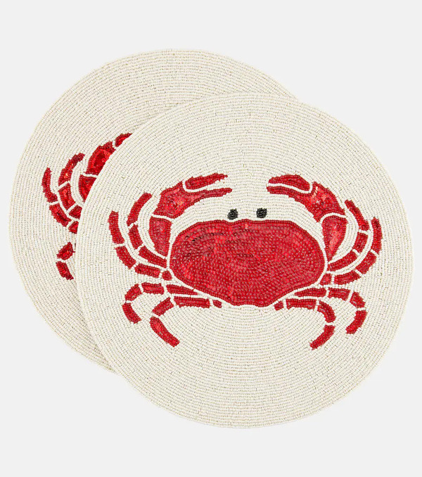  Les-ottomans Les-ottomans Crab Set Of 2 Beaded Placemats 