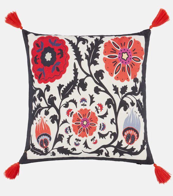 Les-ottomans Les-ottomans Flowers Printed Velvet Cushion 