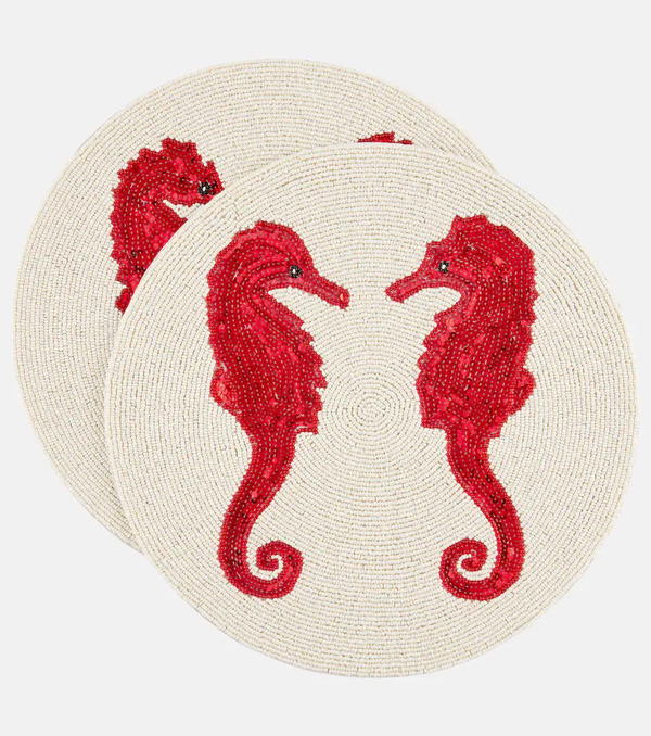  Les-ottomans Les-ottomans Seahorse Set Of 2 Beaded Placemats 
