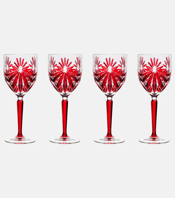  Les-ottomans Les-ottomans Set Of 4 Floral Crystal Wine Glasses 