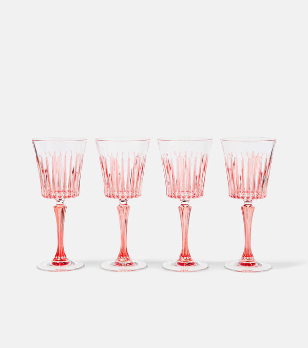  Les-ottomans Les-ottomans Set Of 4 Striped Crystal Wine Glasses 