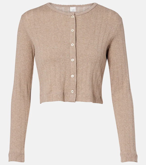  Leset Leset Cropped Pointelle Cotton Cardigan 