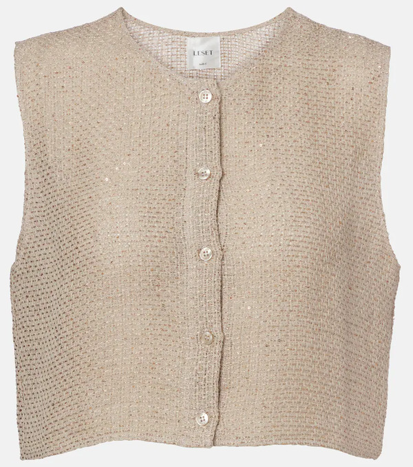  Leset Leset Stella Sequined Linen-blend Top 