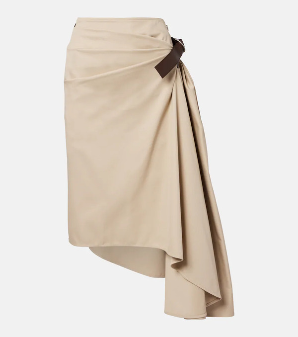  Loewe Loewe Leather-trimmed Cotton And Silk Midi Skirt 